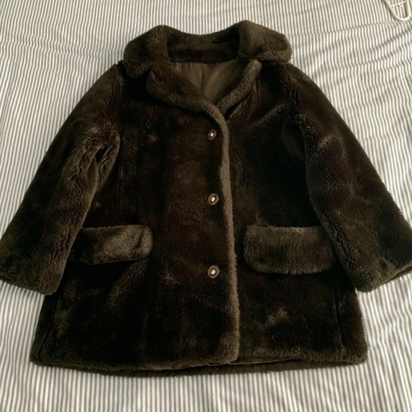 VTG Coat Soft Faux Fur brown Button Pea Coat Borgana Sportowne Teddy Small-Med - Picture 1 of 16